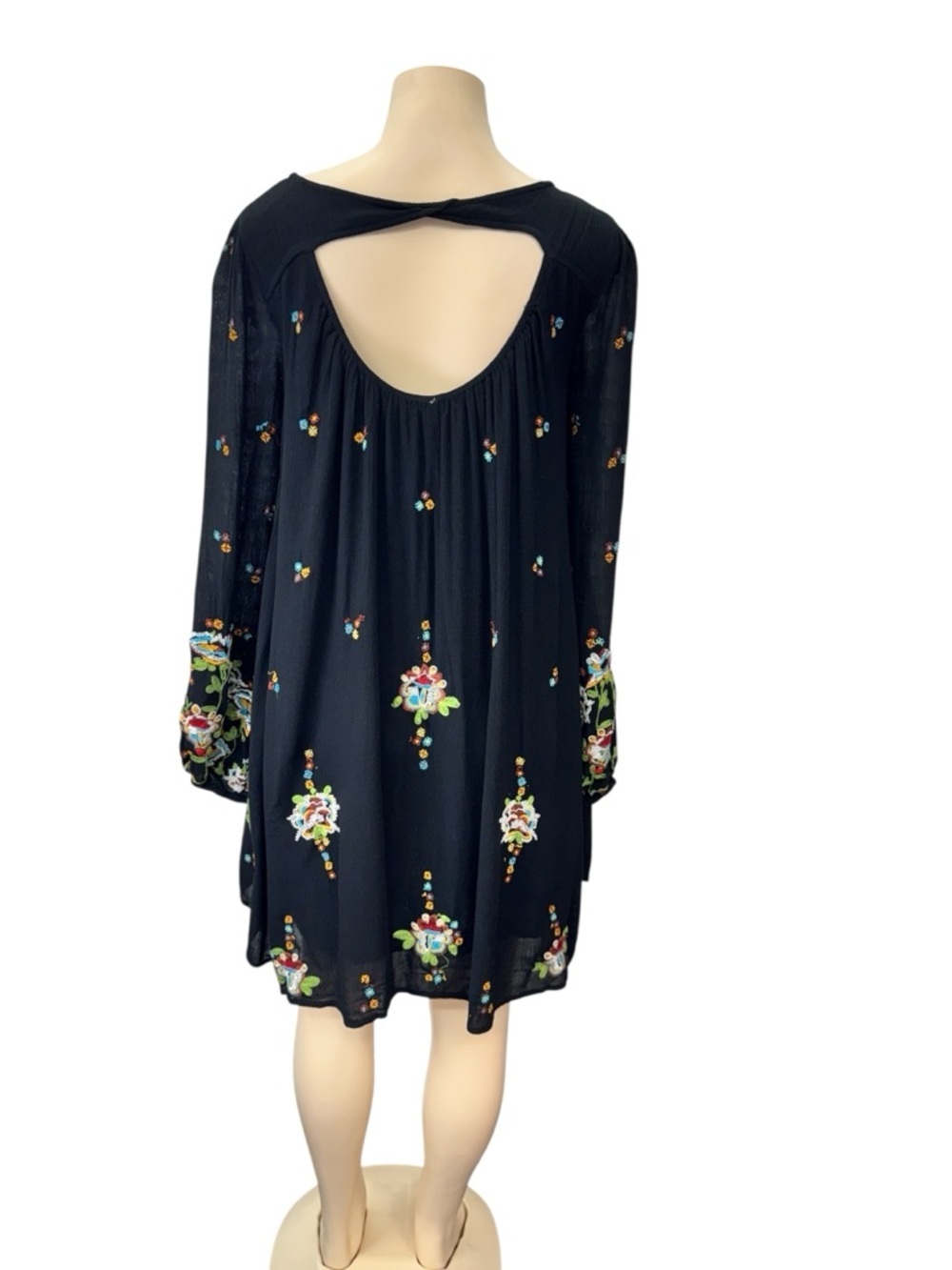Free People Black Mini Dress with Multicolor Floral Embroidery - Picture 8 of 12